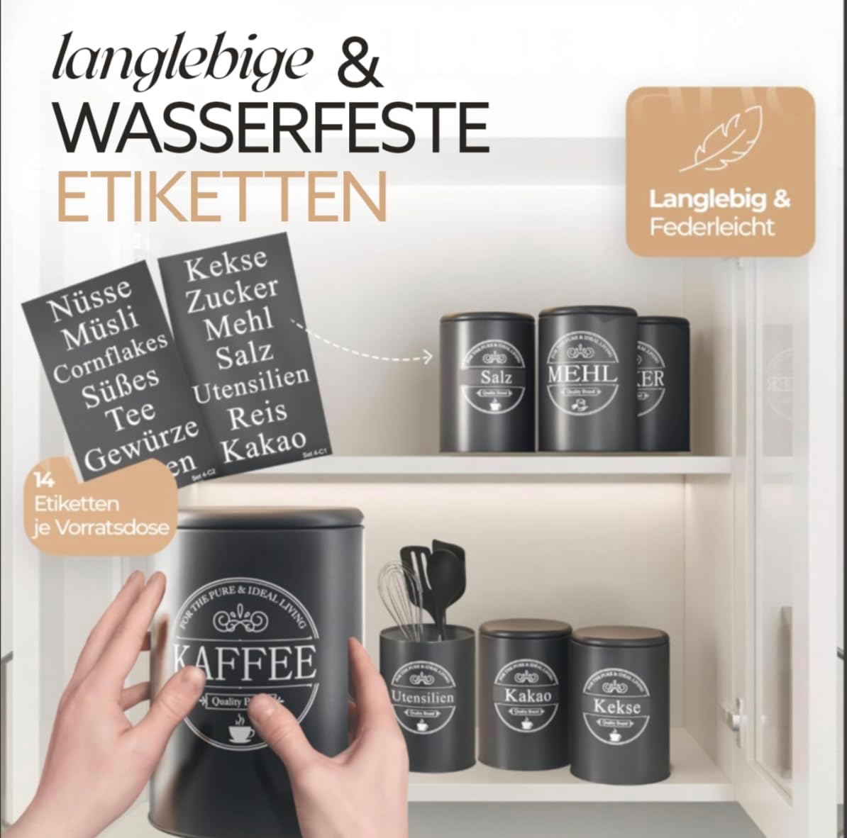 IDEALTASTIC® Premium Zuckerdose schwarz 1KG mit luftdichtem Verschluss für Klumpen freien Zucker I Robuster Zucker Behälter mit zeitsparendem Deckel I Lebensmittelgeprüfte Zuckerdose Vintage