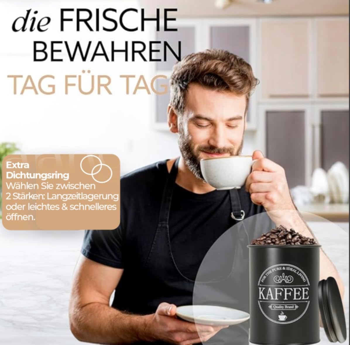 IDEALTASTIC® Premium Vorratsdose I kaffeedose luftdicht [1KG] Bohnen & Zuckerdose | Robuster Vorratsbehälter mit flexiblen Inhaltstickern | Zucker, Kaffee, Müsli Aufbewahrung & mehr
