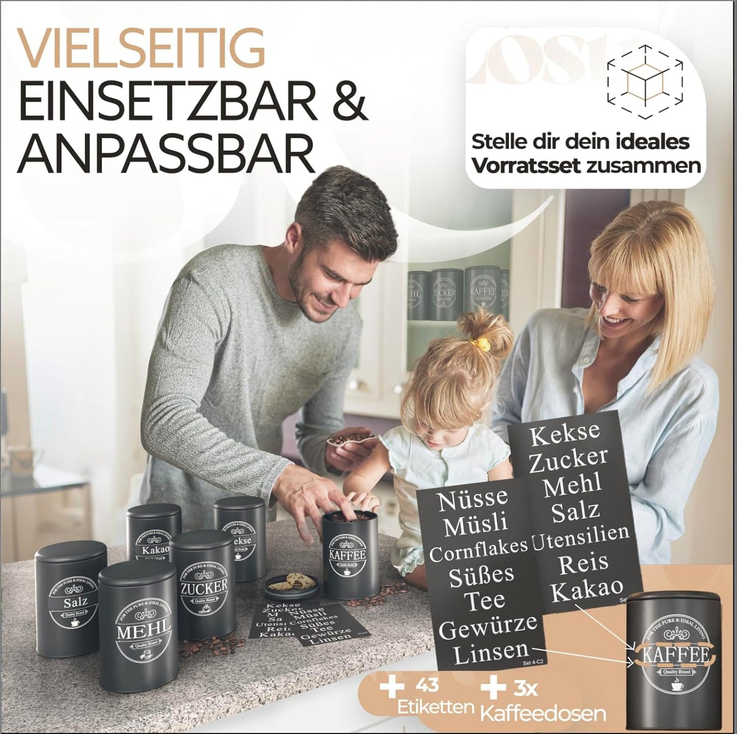 IDEALTASTIC® Premium Kaffeedose luftdicht 500g, Zuckerdose & Mehl Aufbewahrung Vorratsdosen-Set [3 Stück je 500g] Luftdicht für mehr Frische I Kaffee...