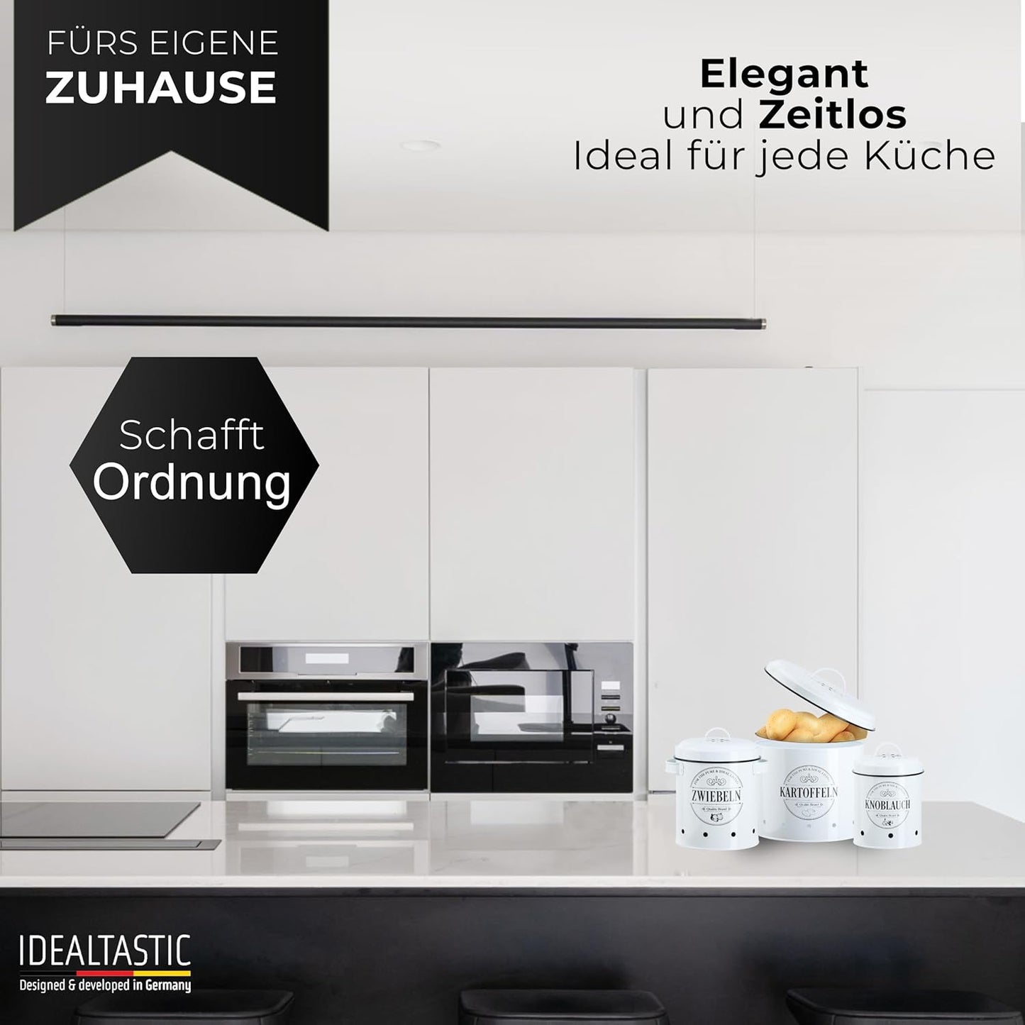 IDEALTASTIC® Premium Kartoffel Aufbewahrungsbox [3 Stück] I Vielseitiges Kartoffeltopf Set mit 360° Belüftungssystem für mehr Frische