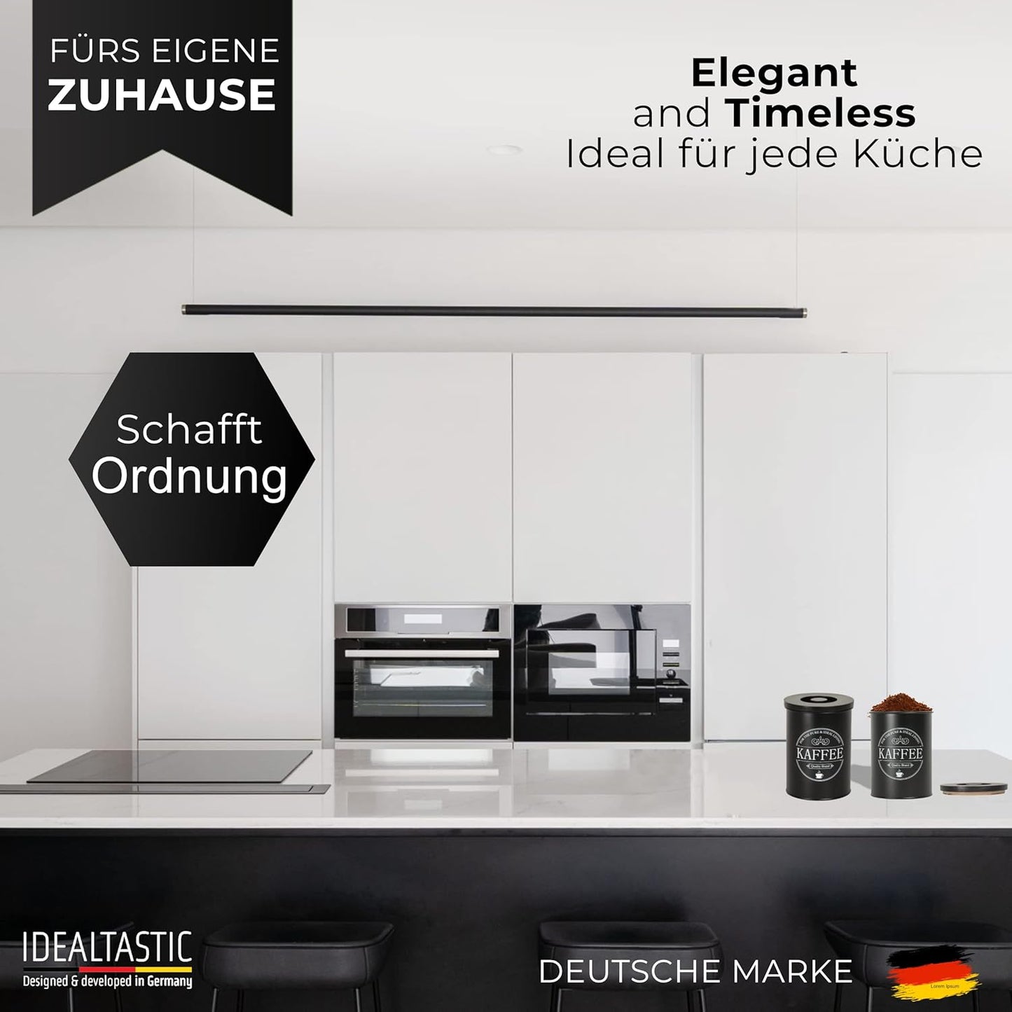 IDEALTASTIC® Premium Kaffeedose luftdicht [500g] für anhaltendes Kaffeearoma I Robuste Kaffeedose für gemahlenen Kaffee & Bohnen mit zeitsparendem Bambus-Deckel I Lebensmittelgeprüfte Kaffeedosen