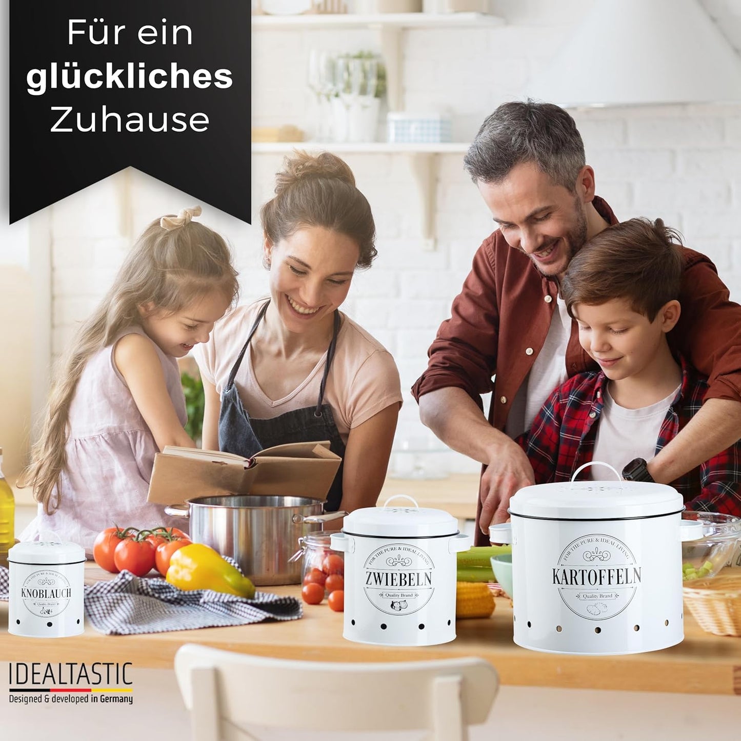 IDEALTASTIC® Premium Kartoffel Aufbewahrungsbox [3 Stück] I Vielseitiges Kartoffeltopf Set mit 360° Belüftungssystem für mehr Frische