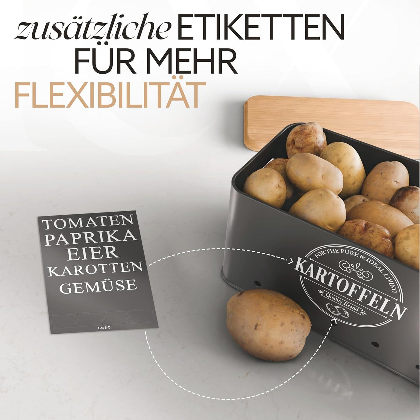 IDEALTASTIC® Premium Kartoffel Aufbewahrungsbox [3 Stück] I Vielseitiges Kartoffeltopf Set mit 360° Belüftungssystem für mehr Frische I Ideal für Zwiebel Aufbewahrung & Kartoffel Aufbewahrung