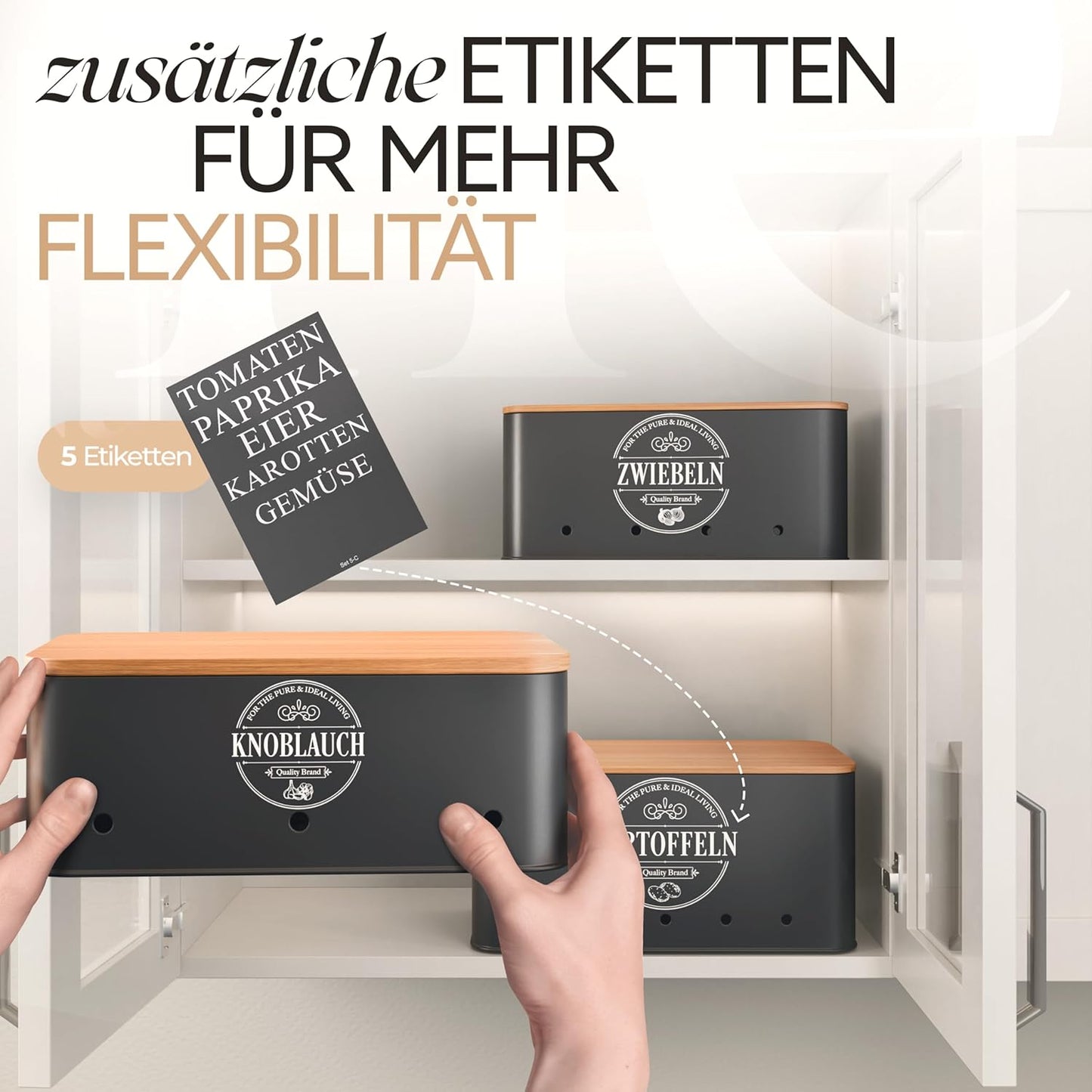 IDEALTASTIC® Premium Kartoffel Aufbewahrungsbox [3 Stück] I Vielseitiges Kartoffeltopf Set mit 360° Belüftungssystem für mehr Frische I Ideal für Zwiebel Aufbewahrung & Kartoffel Aufbewahrung