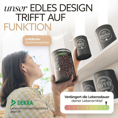 IDEALTASTIC® Premium Kaffeedose luftdicht 500g, Zuckerdose & Mehl Aufbewahrung Vorratsdosen-Set [3 Stück je 500g] Luftdicht für mehr Frische I Kaffee...