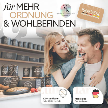 IDEALTASTIC® Premium Vorratsdose I kaffeedose luftdicht [1KG] Bohnen & Zuckerdose | Robuster Vorratsbehälter mit flexiblen Inhaltstickern | Zucker, Kaffee, Müsli Aufbewahrung & mehr