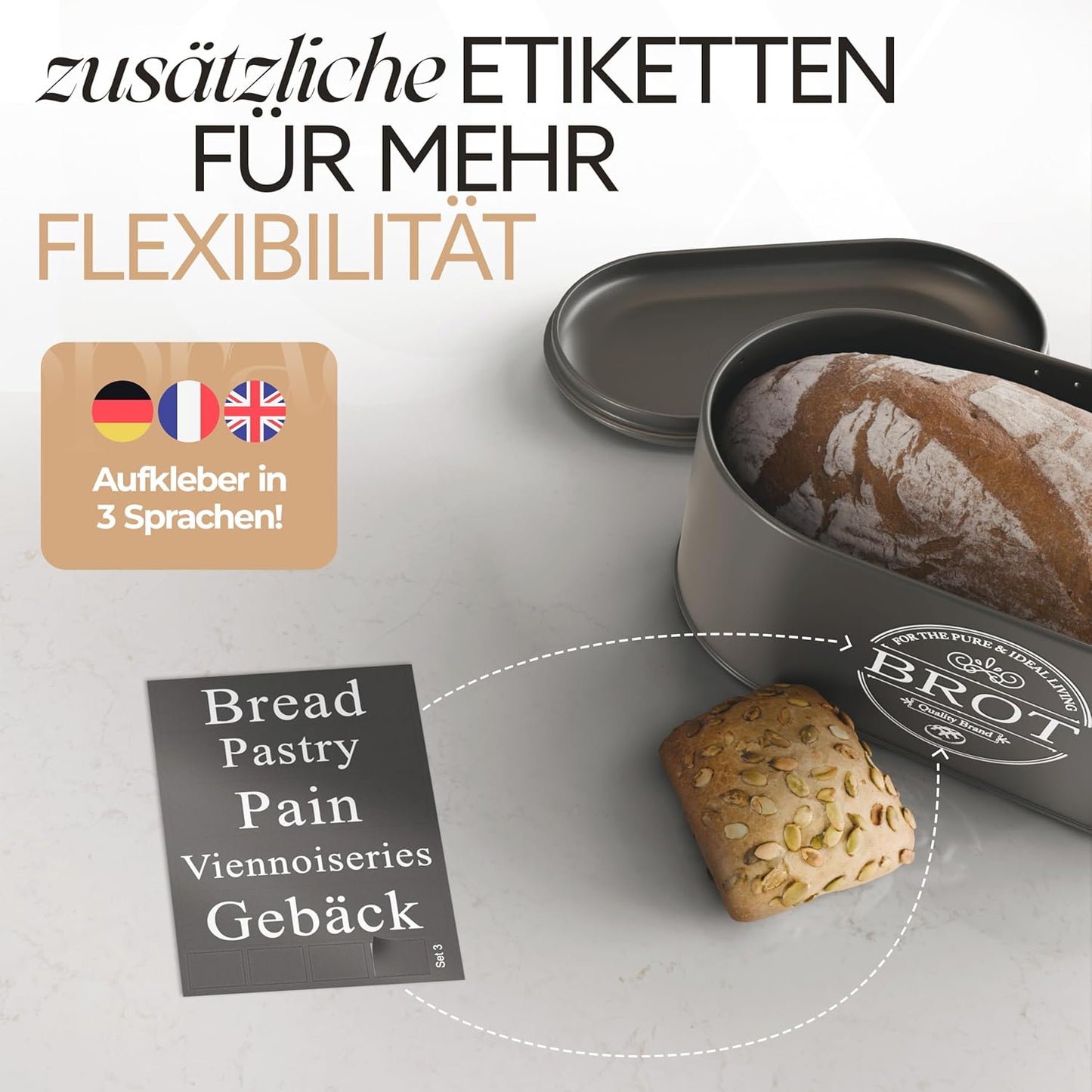 IDEALTASTIC® Premium 2in1 Brotkasten schwarz für lange Frische, mit speziell entwickelter Luftzirkulation I Frischhaltende Brotbox mit flexiblen Inhaltstickern I Lebensmittelechte Brotaufbewahrung
