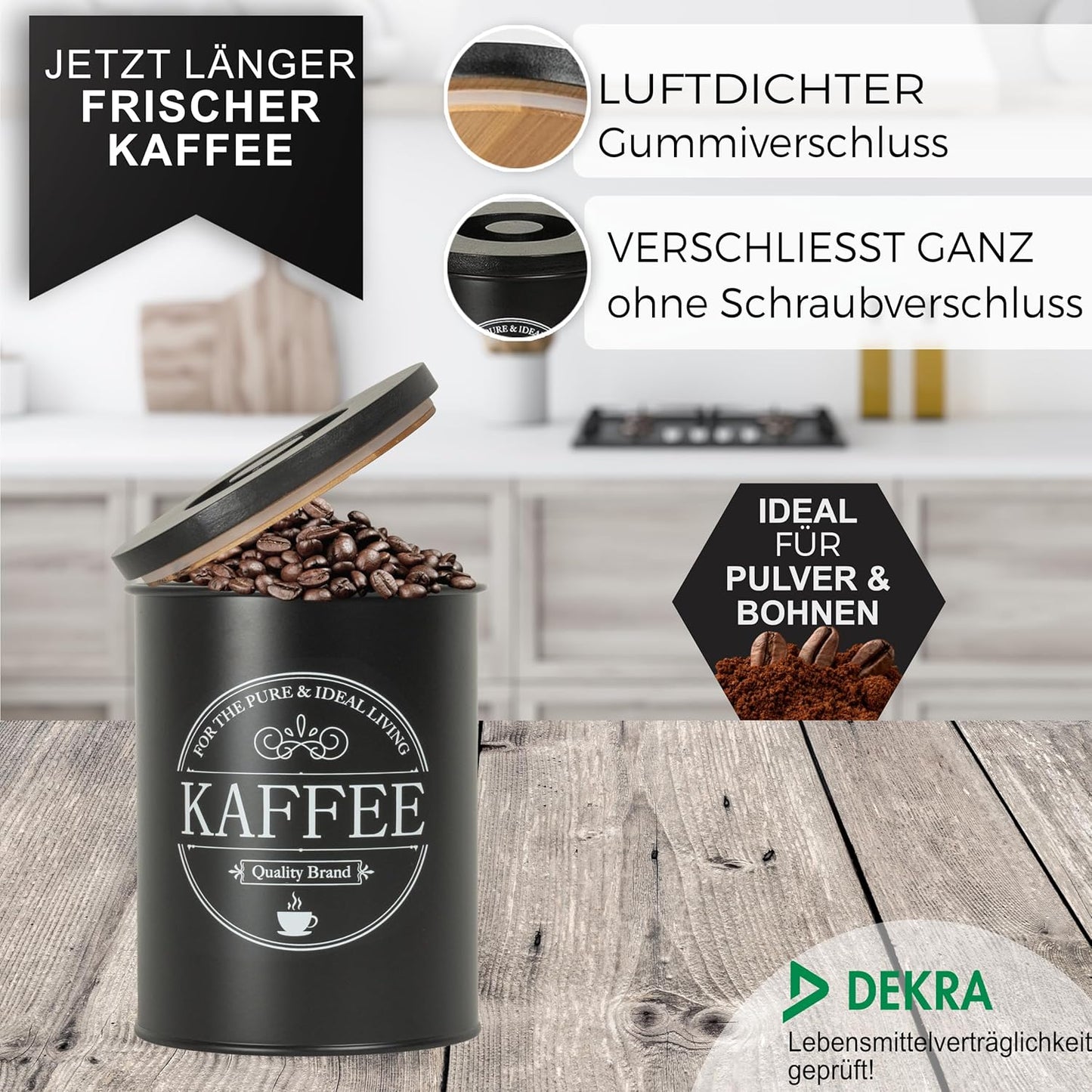 IDEALTASTIC® Premium Kaffeedose luftdicht [500g] für anhaltendes Kaffeearoma I Robuste Kaffeedose für gemahlenen Kaffee & Bohnen mit zeitsparendem Bambus-Deckel I Lebensmittelgeprüfte Kaffeedosen