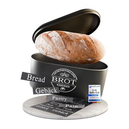 IDEALTASTIC® Premium 2in1 Brotkasten schwarz für lange Frische, mit speziell entwickelter Luftzirkulation I Frischhaltende Brotbox mit flexiblen Inhaltstickern I Lebensmittelechte Brotaufbewahrung