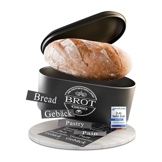 IDEALTASTIC® Premium 2in1 Brotkasten schwarz für lange Frische, mit speziell entwickelter Luftzirkulation I Frischhaltende Brotbox mit flexiblen Inhaltstickern I Lebensmittelechte Brotaufbewahrung