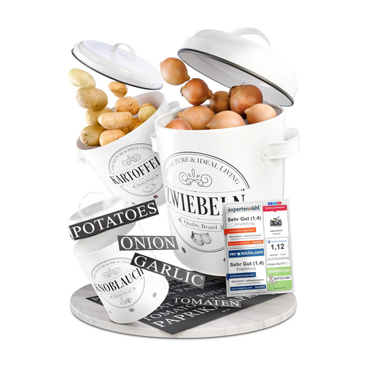IDEALTASTIC® Premium Kartoffel Aufbewahrungsbox [3 Stück] I Vielseitiges Kartoffeltopf Set mit 360° Belüftungssystem für mehr Frische