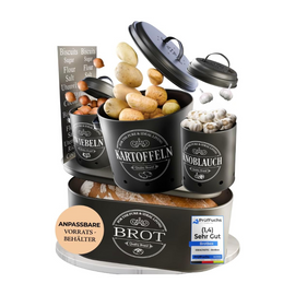 IDEALTASTIC® Premium Brotkasten 4er Set, Kartoffel Aufbewahrungsbox, Zwiebel Aufbewahrung & Knoblauch Aufbewahrung, Brotbox schwarz I Mit 360° Belüftungssystem für mehr Frische